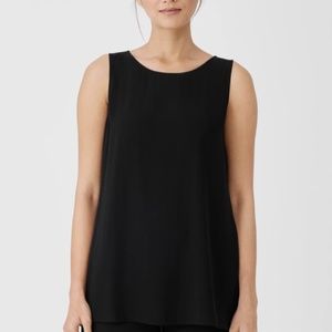 EILEEN FISHER 100% Silk Georgette Crepe Black Sleeveless Tunic Top US Sz XL